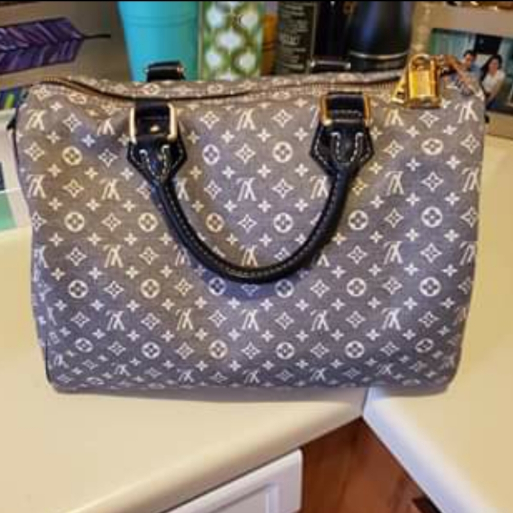 Louis Vuitton Blue/Gray Monogram Speedy-Style Satchel with Blue Handles - Picture 2 of 10